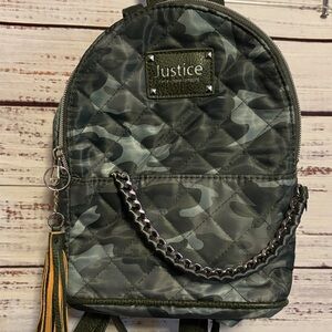 Justice Gray and Black Camouflage Backpack with Chain Detail